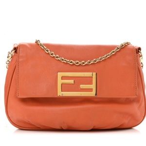 FENDI Calfskin Fendista Pouchette Crossbody Bag in Cedro with Gold hardware